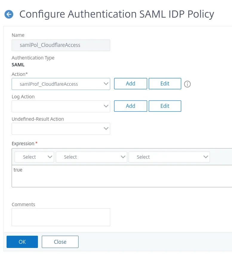 Citrix AD Configure Authentication SAML IDP Policy