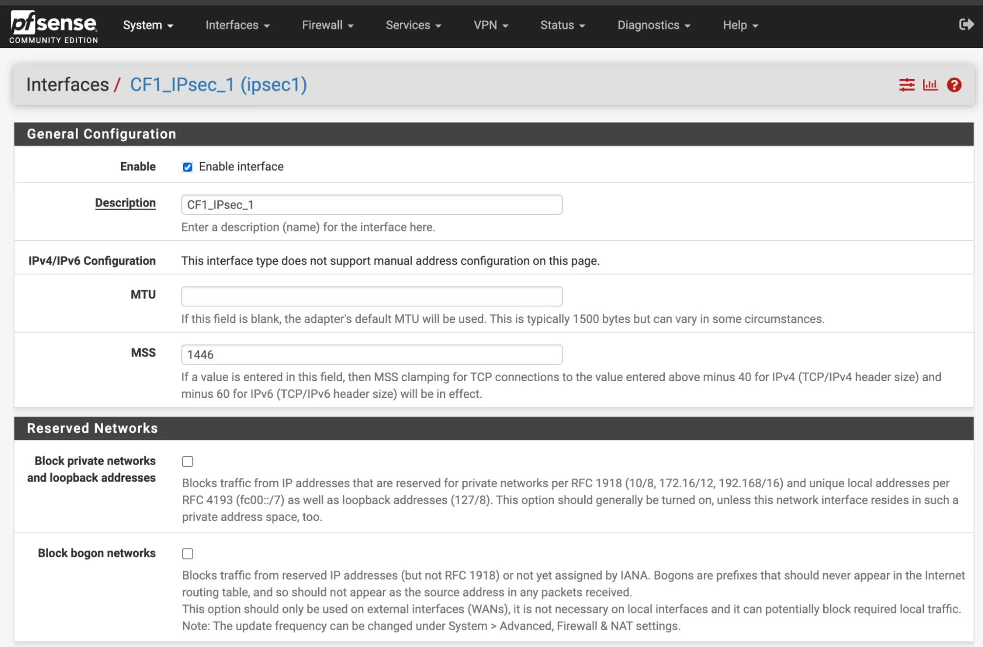 Assign a new interface to the first IPsec tunnel